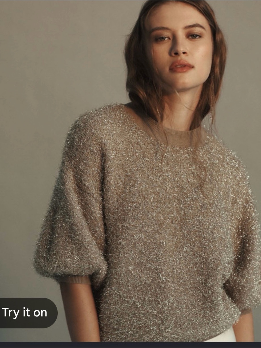 Maeve Shimmery Beige Knit Sweater